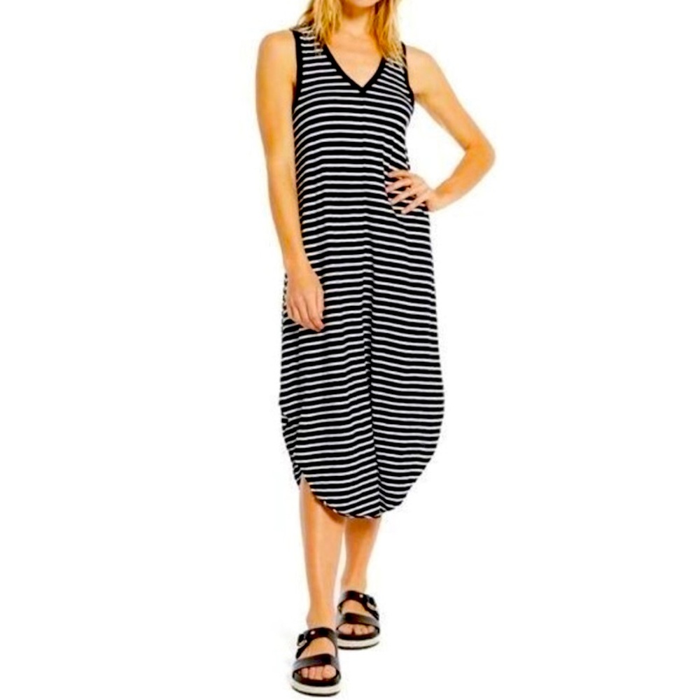 Z Supply Reverie Dress S Small Black White Stripe Racerback Tank V-Neck
